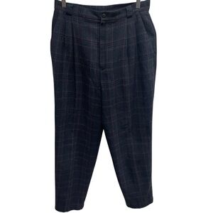 Women’s vintage wool trouser pants high rise navy plaid size 10